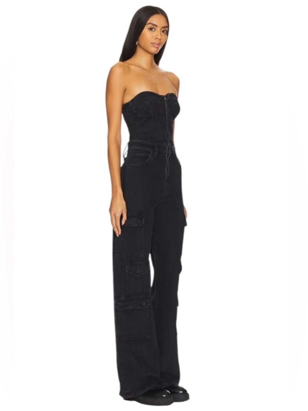 NWT Hudson Jeans Bustier Cargo Jumpsuit Rivera Noir Denim Black - Picture 2 of 8